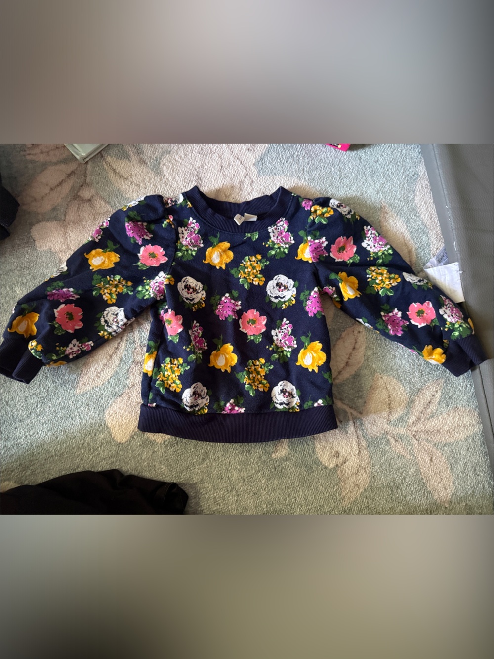 Janie and Jack Navy Floral Sweatshirt with Pink & Yellow Blooms